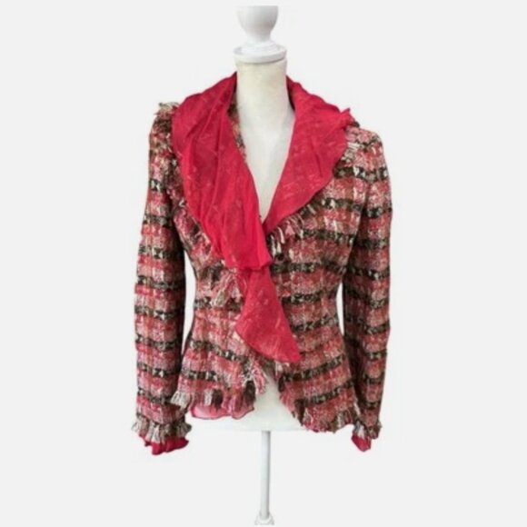 ETCETERA Red, Brown Plaid Alpaca-Mohair-Wool tweed Blazer size 2